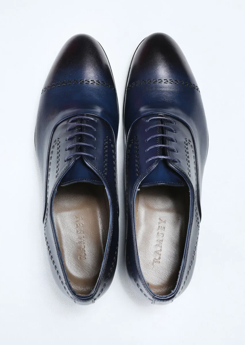 Navy Blue Leather Classical Shoes - 5