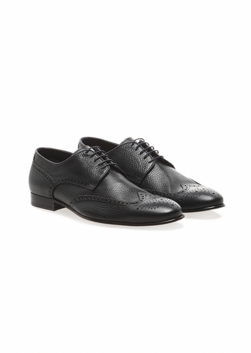 Navy Blue Leather Classical Shoes - 2
