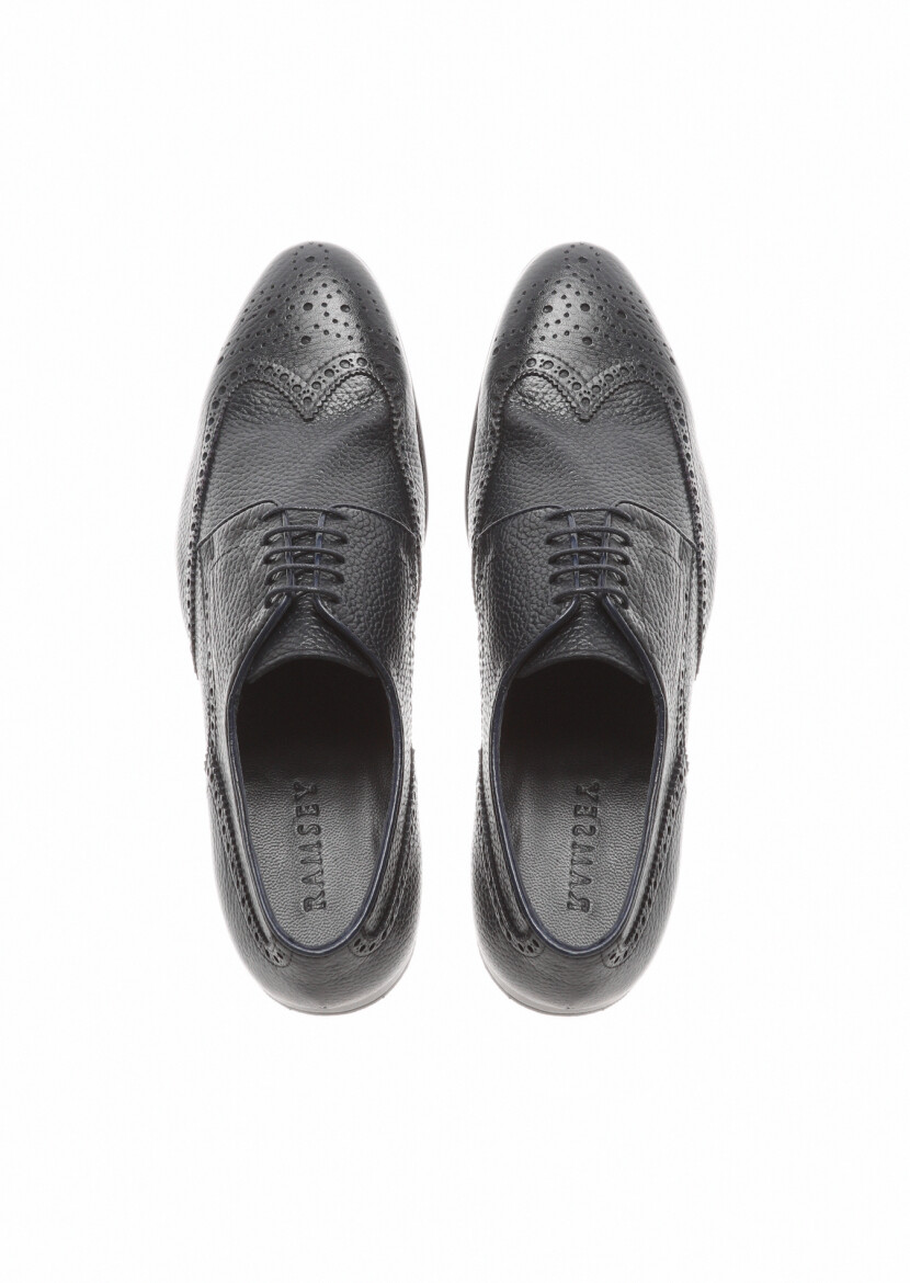 Navy Blue Leather Classical Shoes - 5