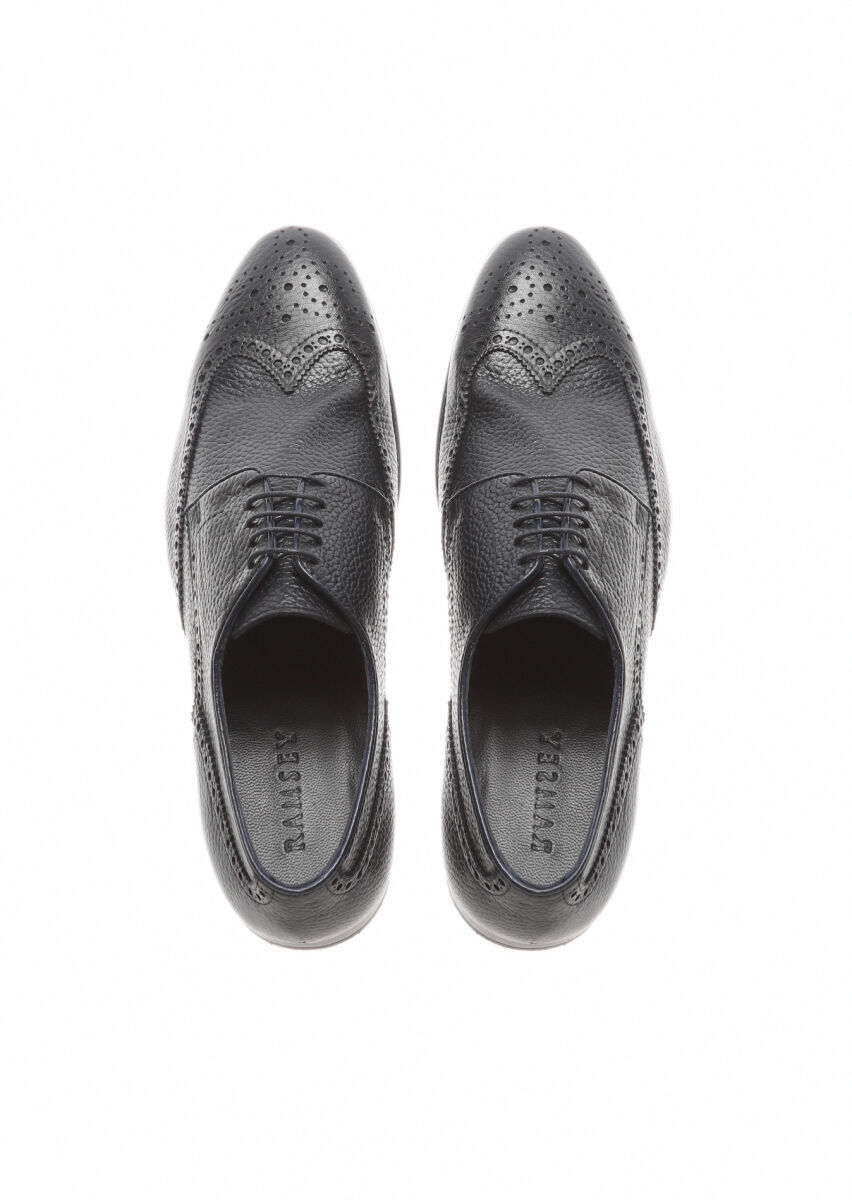 Navy Blue Leather Classical Shoes - 5
