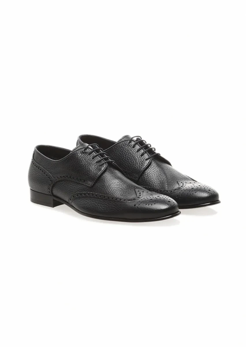Navy Blue Leather Classical Shoes - 2