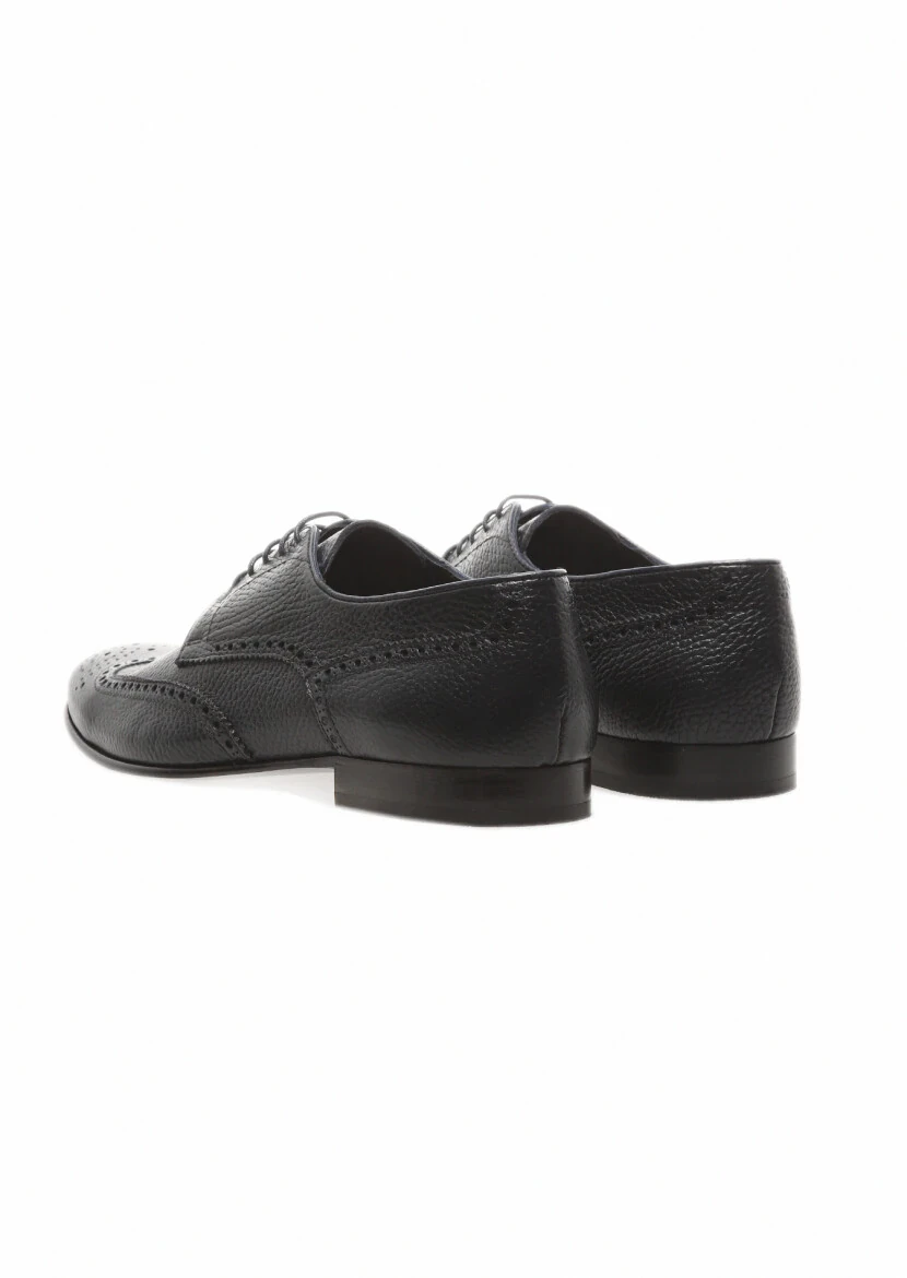 Navy Blue Leather Classical Shoes - 4