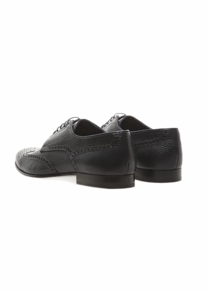Navy Blue Leather Classical Shoes - 4