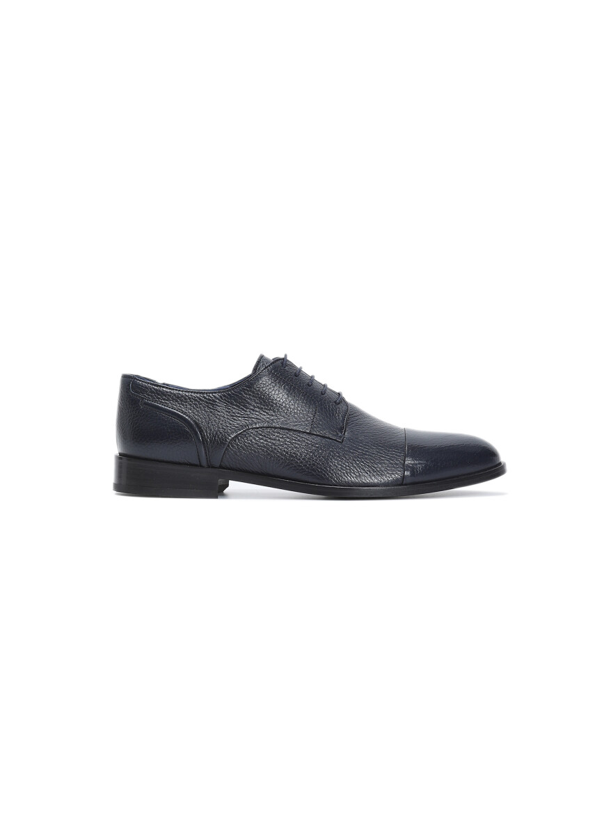 Navy Blue Leather Classical Shoes - 1