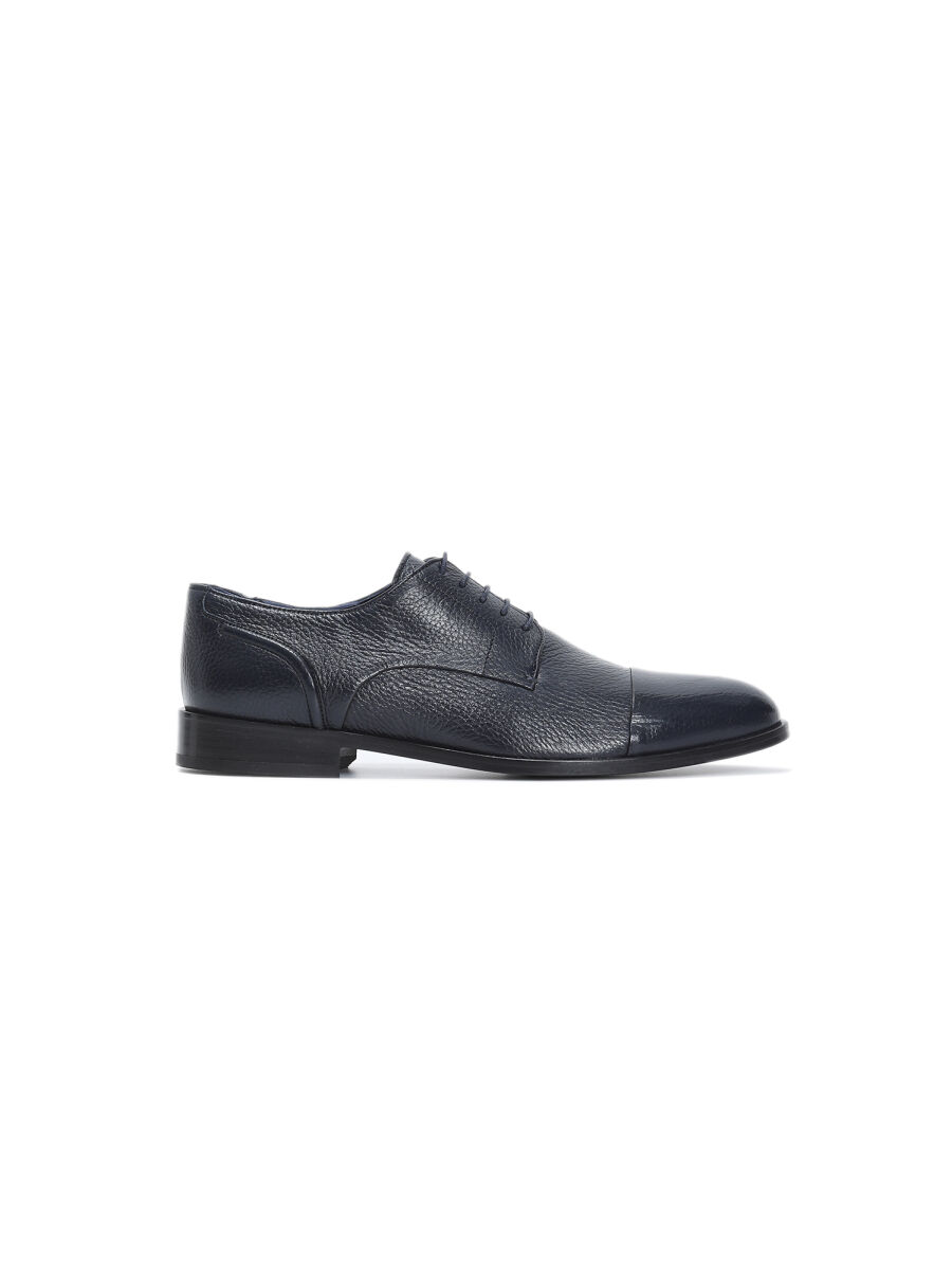 Navy Blue Leather Classical Shoes - 1