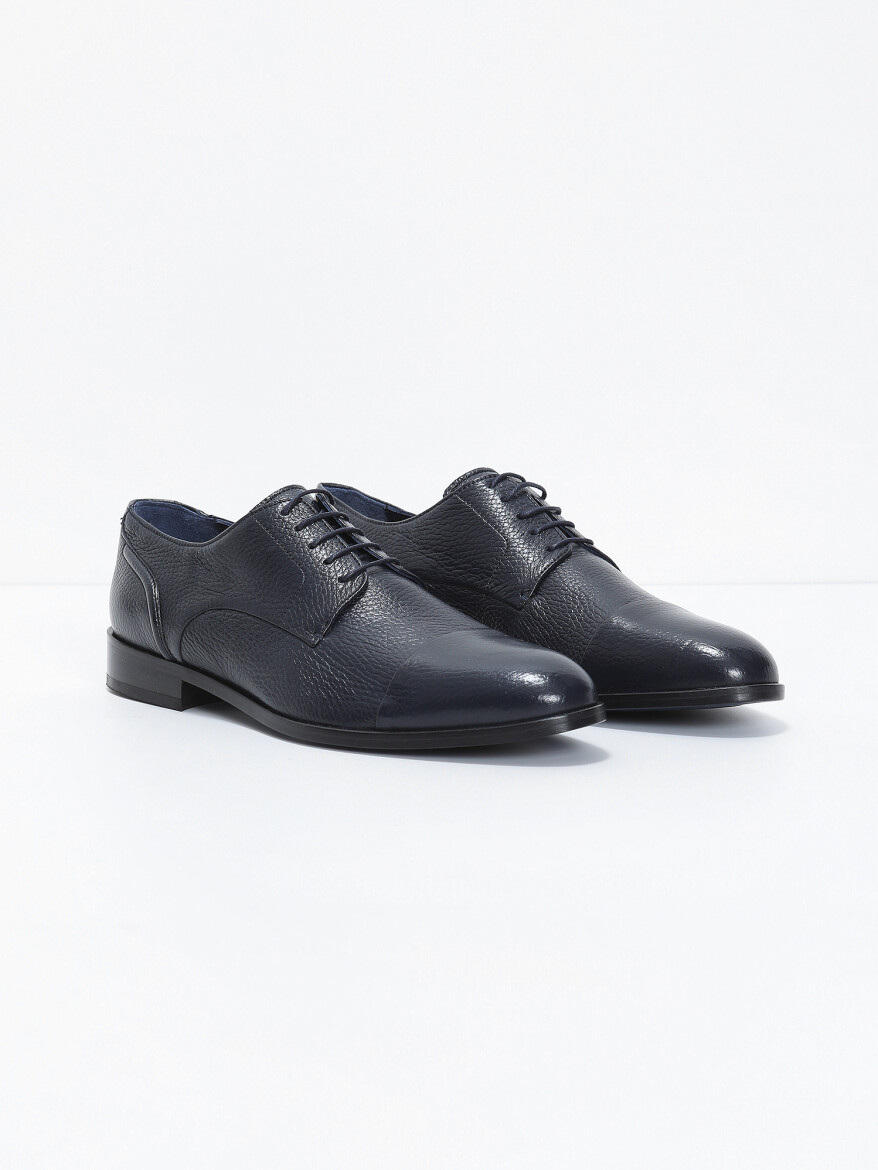 Navy Blue Leather Classical Shoes 