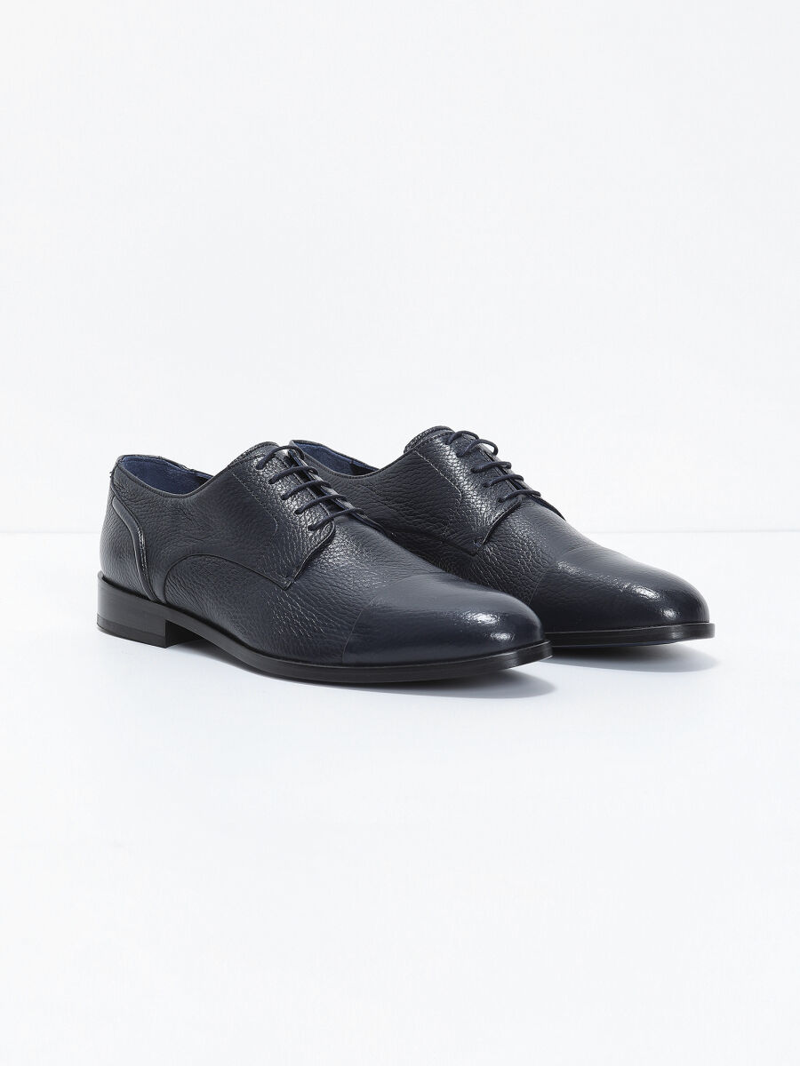 Navy Blue Leather Classical Shoes - 2