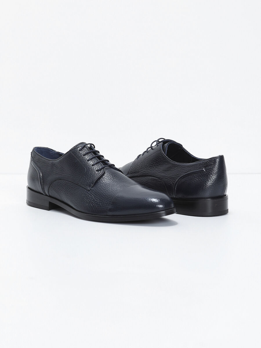 Navy Blue Leather Classical Shoes - 3