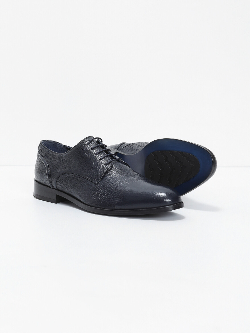 Navy Blue Leather Classical Shoes - 4