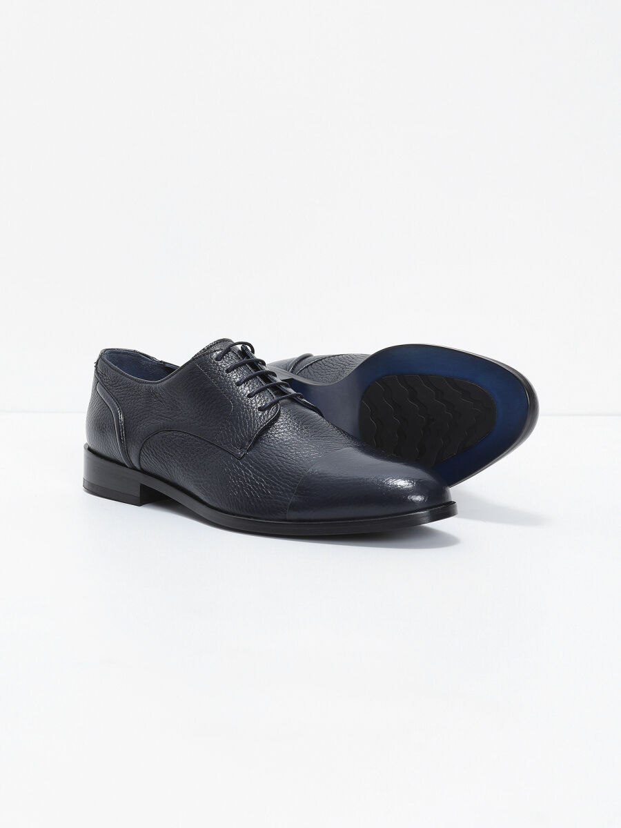 Navy Blue Leather Classical Shoes - 4