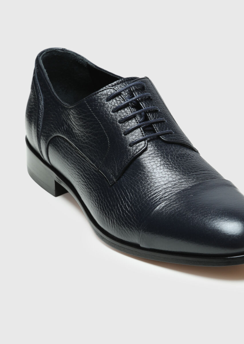 Navy Blue Leather Classical Shoes - 2