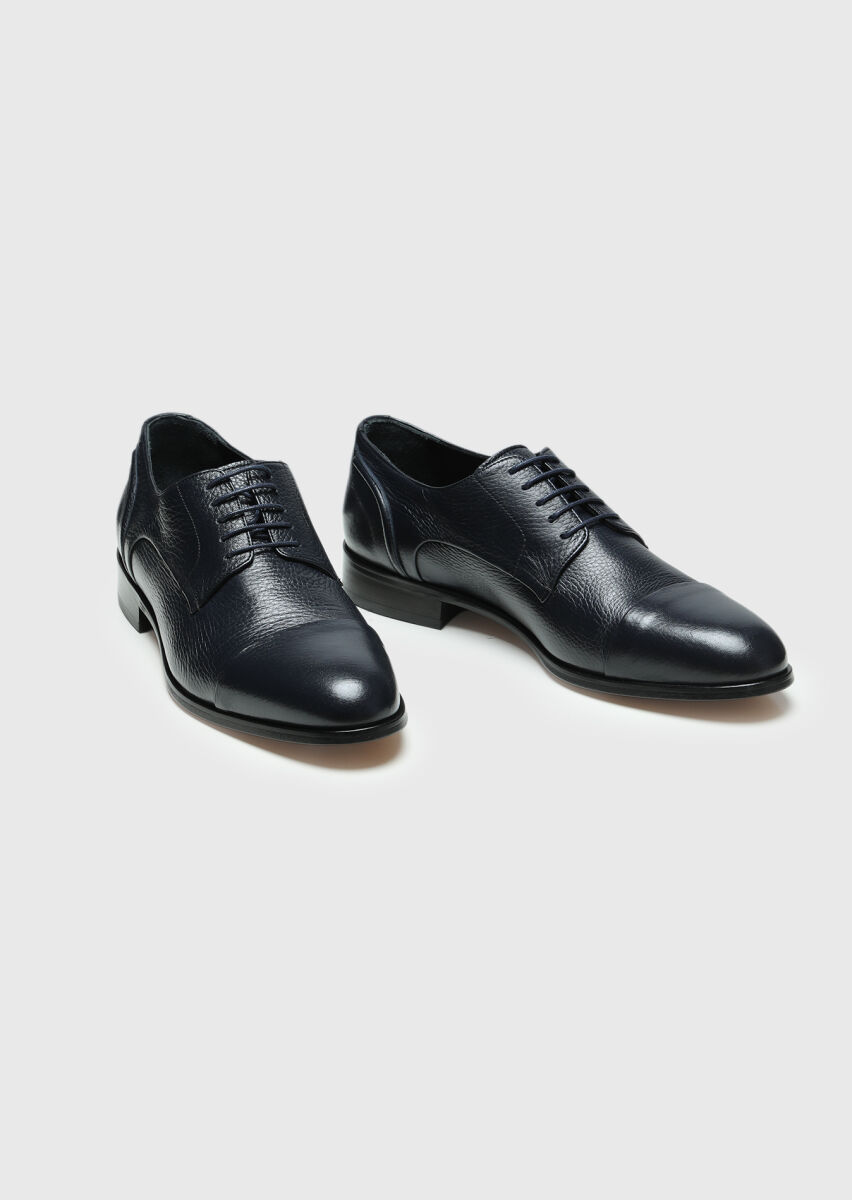 Navy Blue Leather Classical Shoes - 3