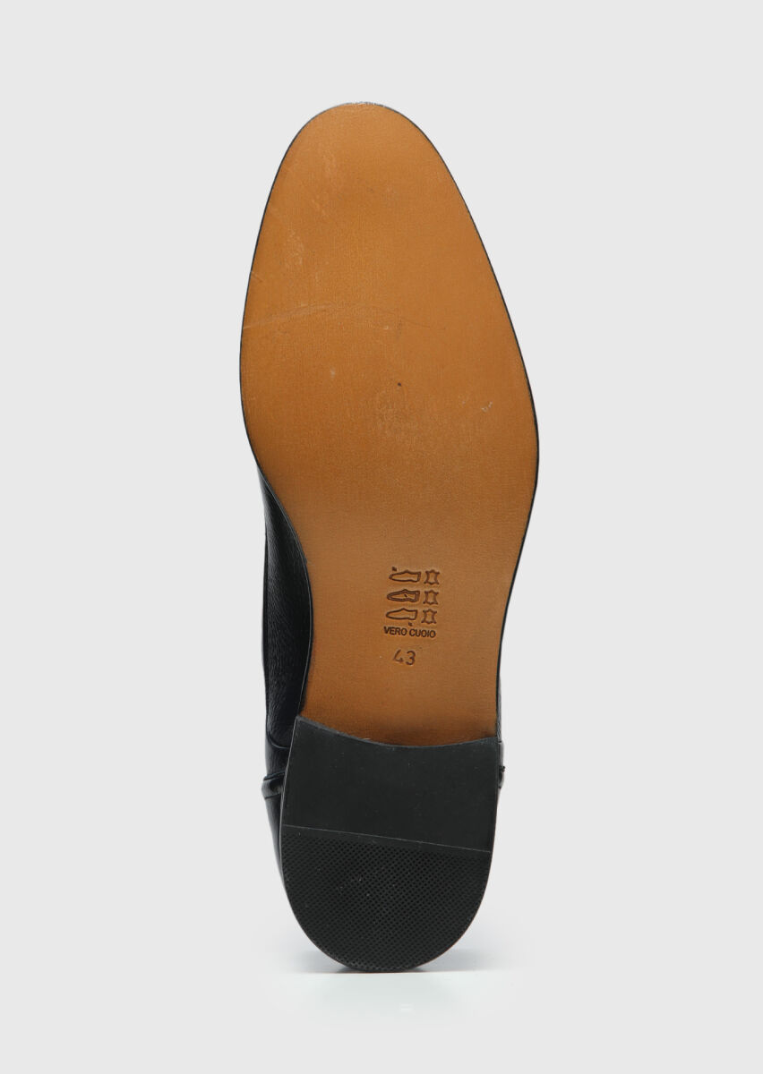 Navy Blue Leather Classical Shoes - 4