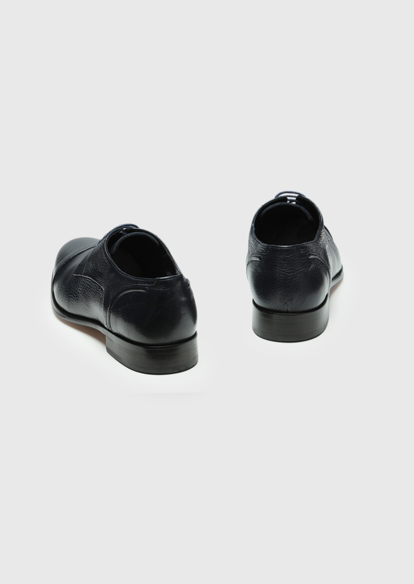 Navy Blue Leather Classical Shoes - 5