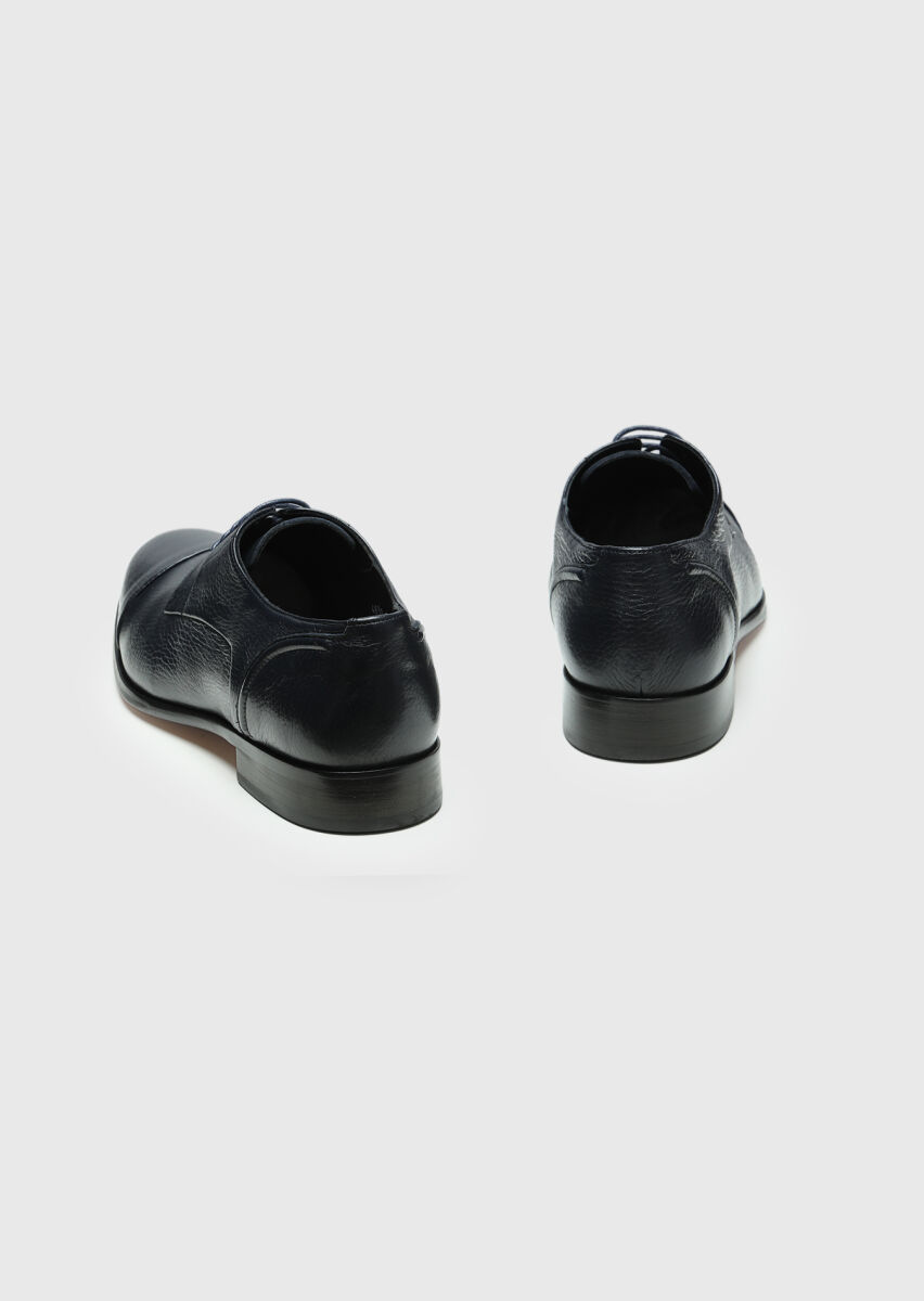Navy Blue Leather Classical Shoes - 5