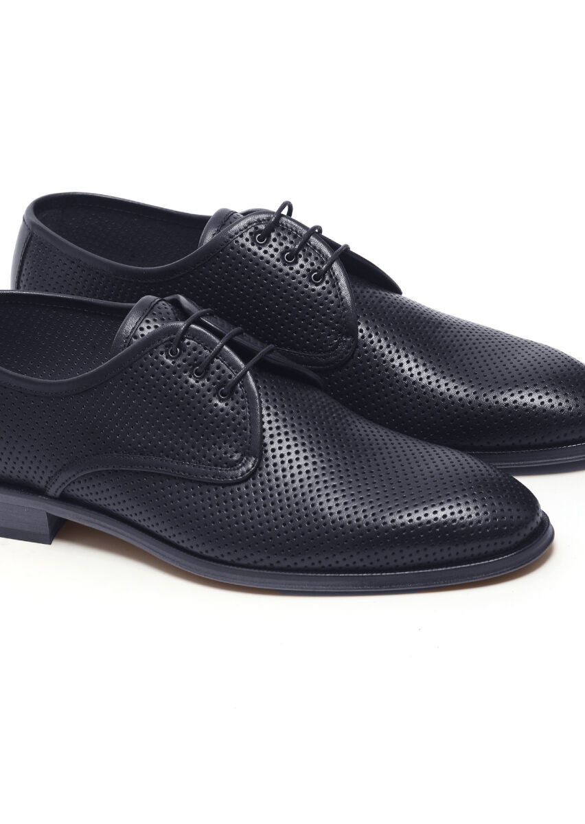 Navy Blue Leather Classical Shoes - 3
