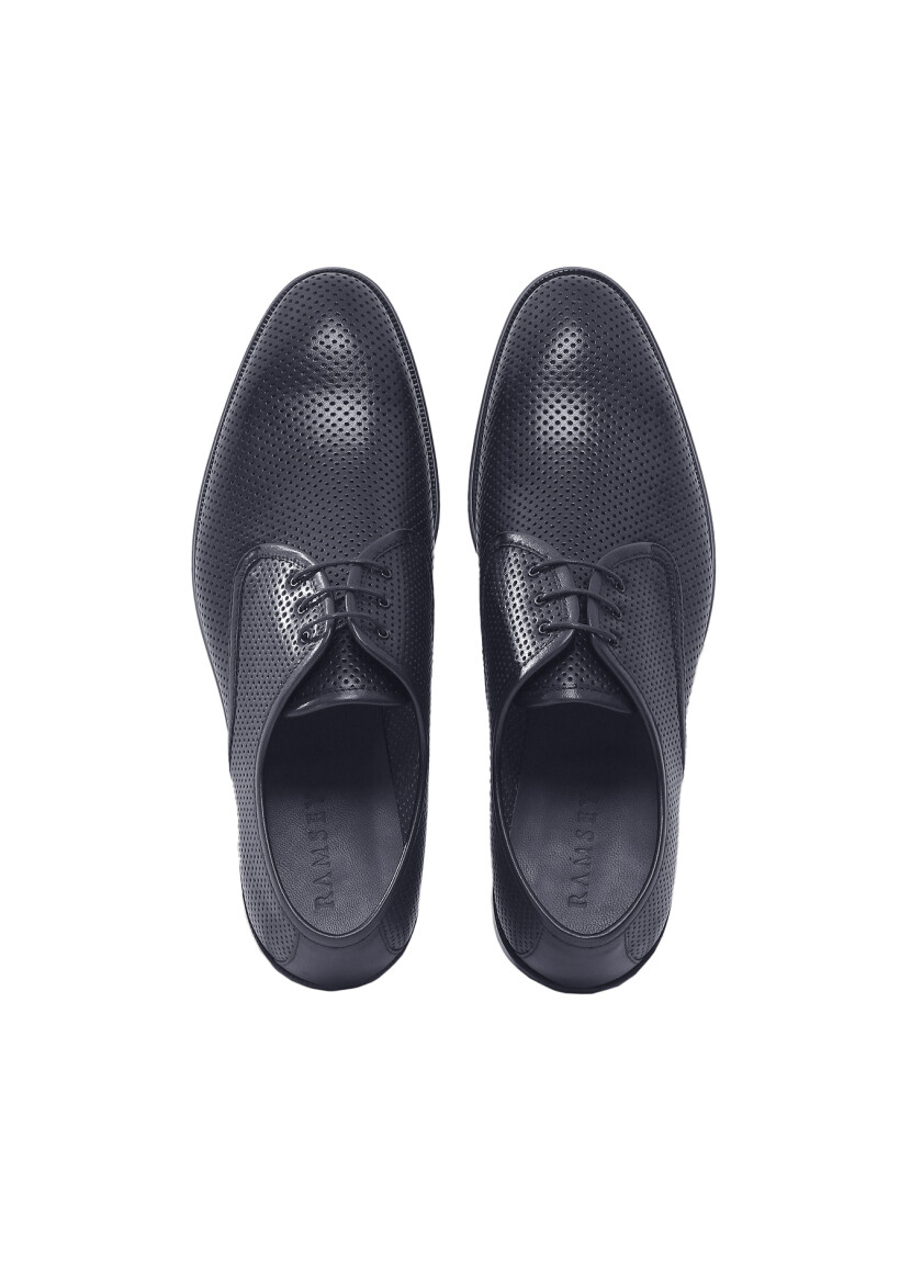 Navy Blue Leather Classical Shoes - 6
