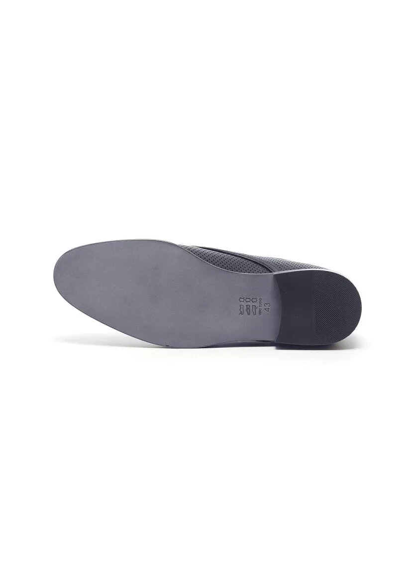 Navy Blue Leather Classical Shoes - 5