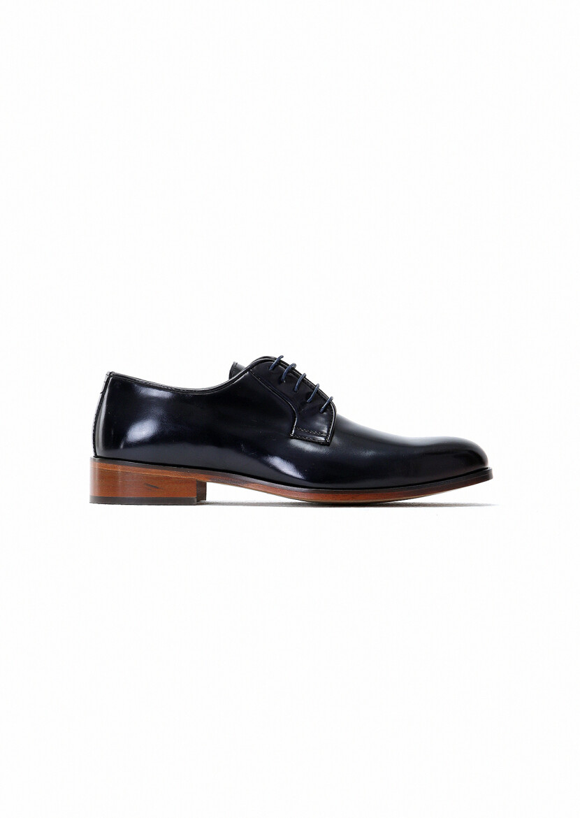 Navy Blue Leather Classical Shoes - 1