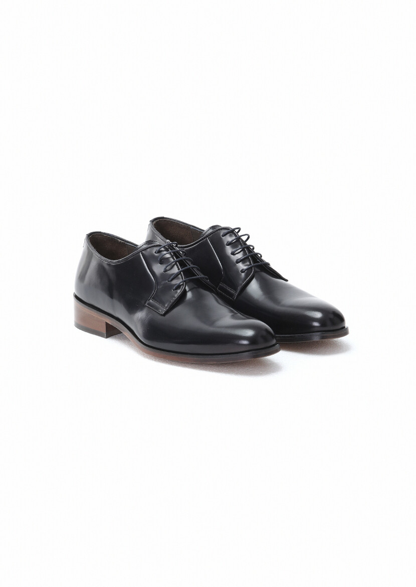 Navy Blue Leather Classical Shoes - 2