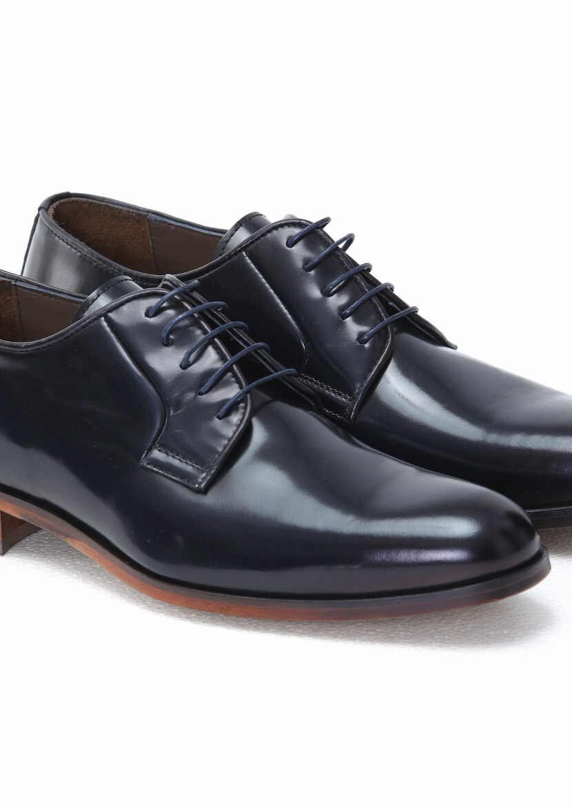Navy Blue Leather Classical Shoes - 3