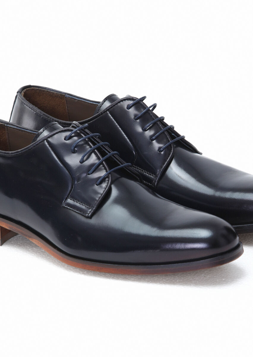 Navy Blue Leather Classical Shoes - 3