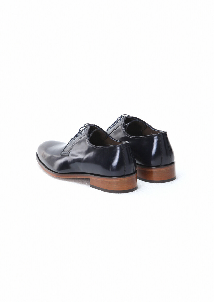 Navy Blue Leather Classical Shoes - 4