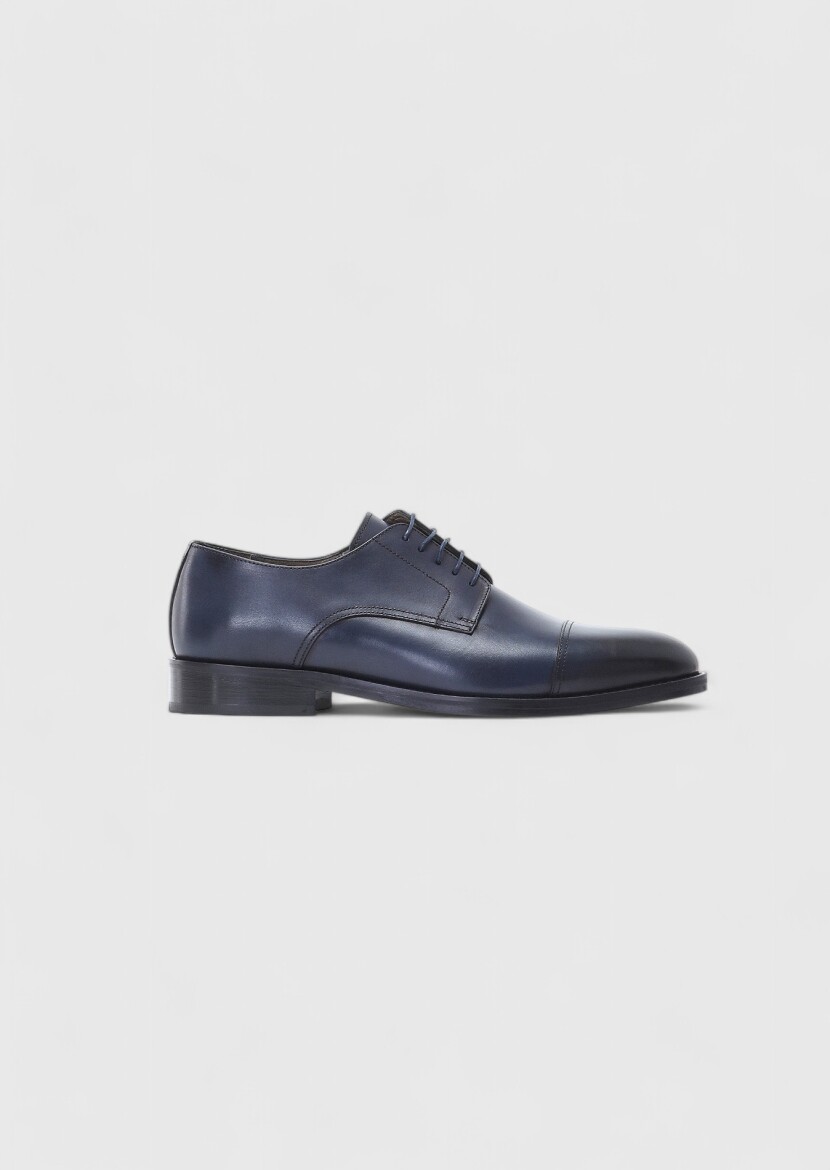 Navy Blue Leather Classical Shoes - 1
