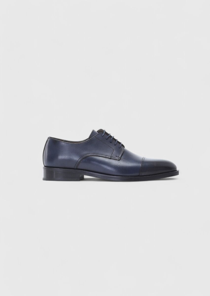 Navy Blue Leather Classical Shoes - 1