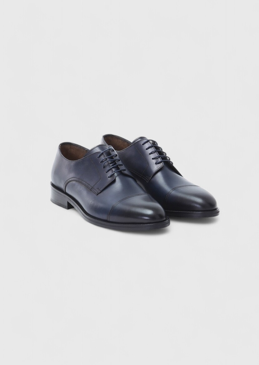 Navy Blue Leather Classical Shoes - 2