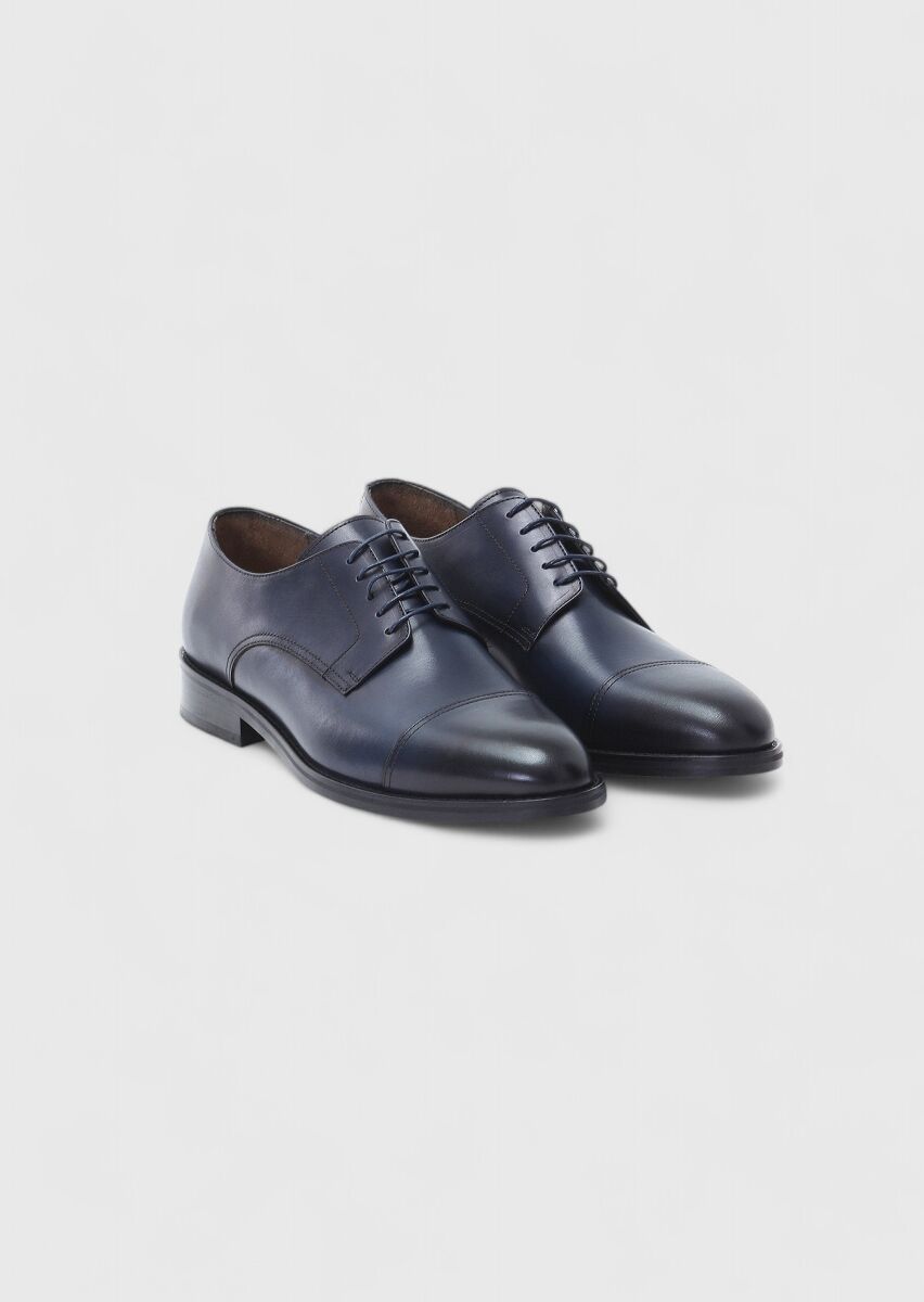 Navy Blue Leather Classical Shoes - 2