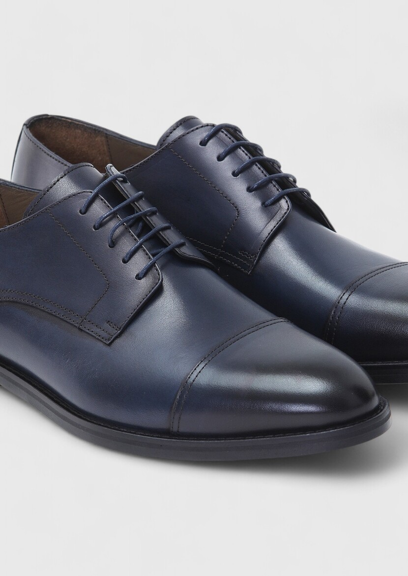Navy Blue Leather Classical Shoes - 3