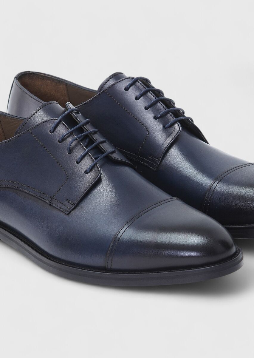 Navy Blue Leather Classical Shoes - 3