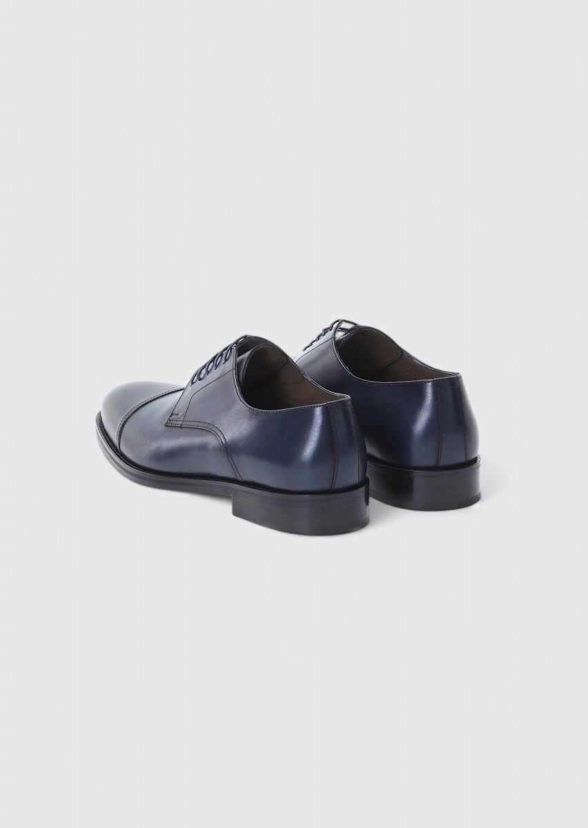 Navy Blue Leather Classical Shoes - 4