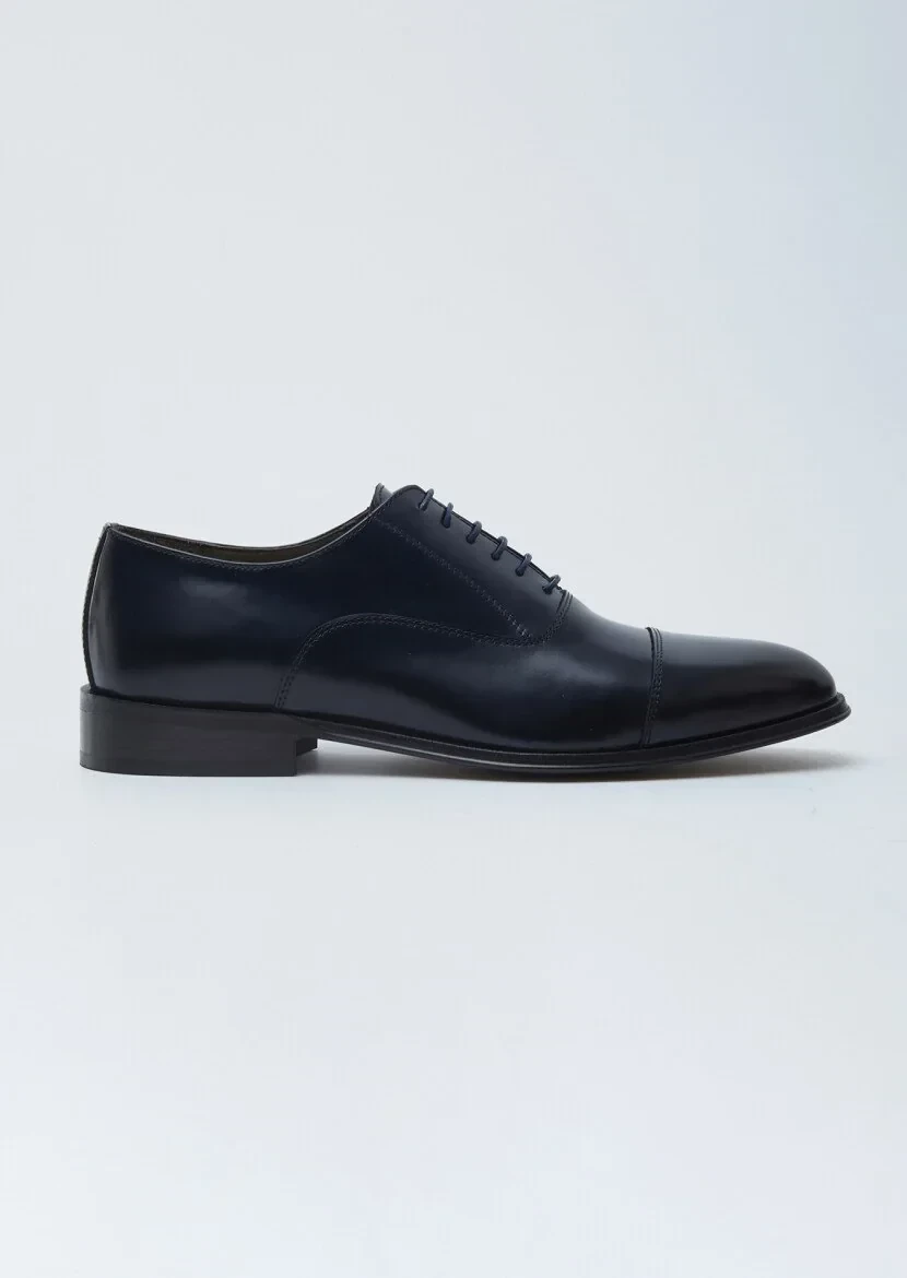 Navy Blue Leather Classical Shoes - 1