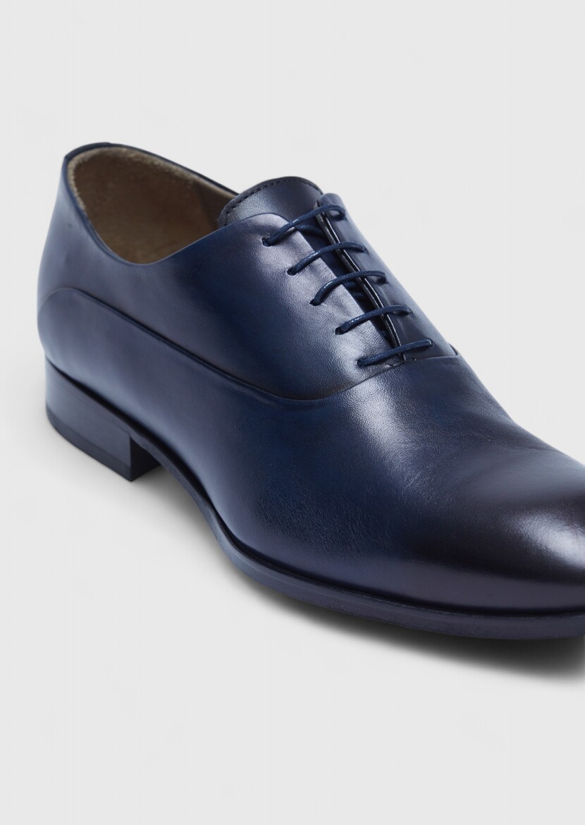 Navy Blue Leather Classical Shoes - 2