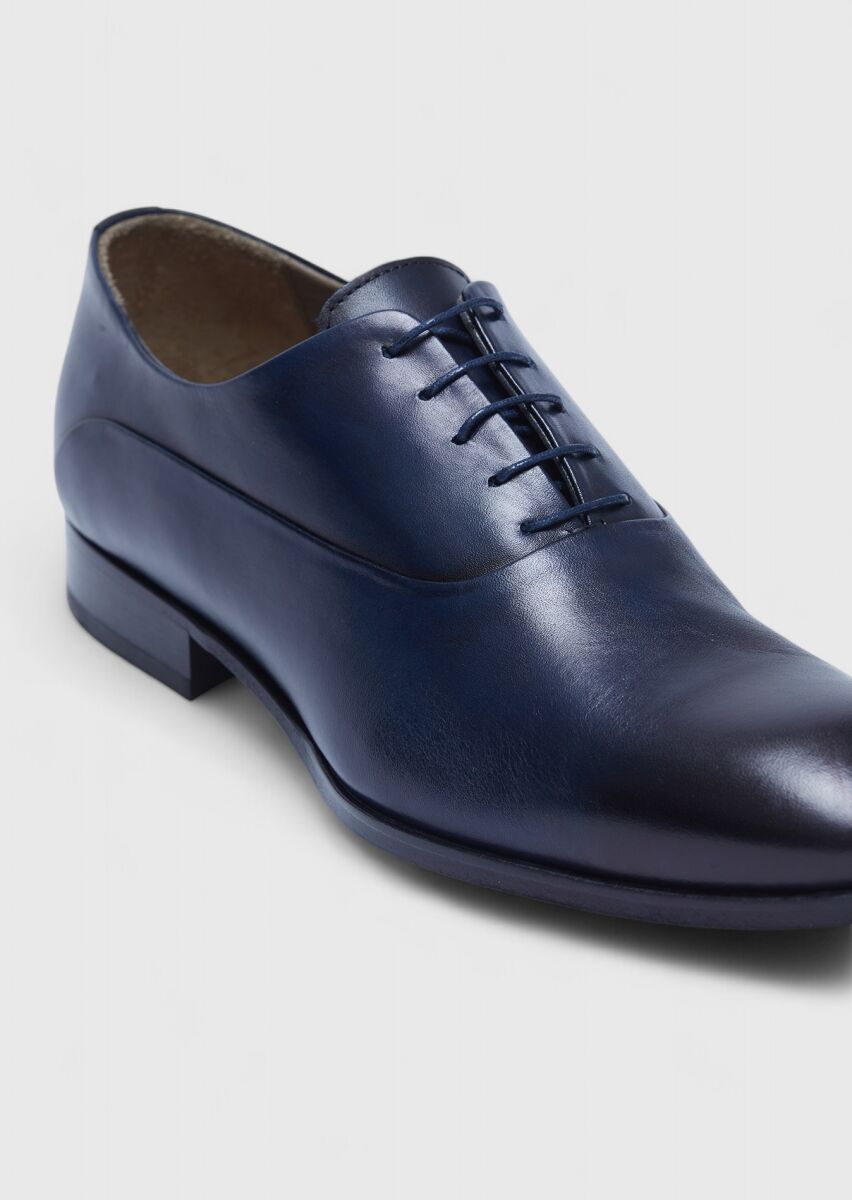 Navy Blue Leather Classical Shoes - 2