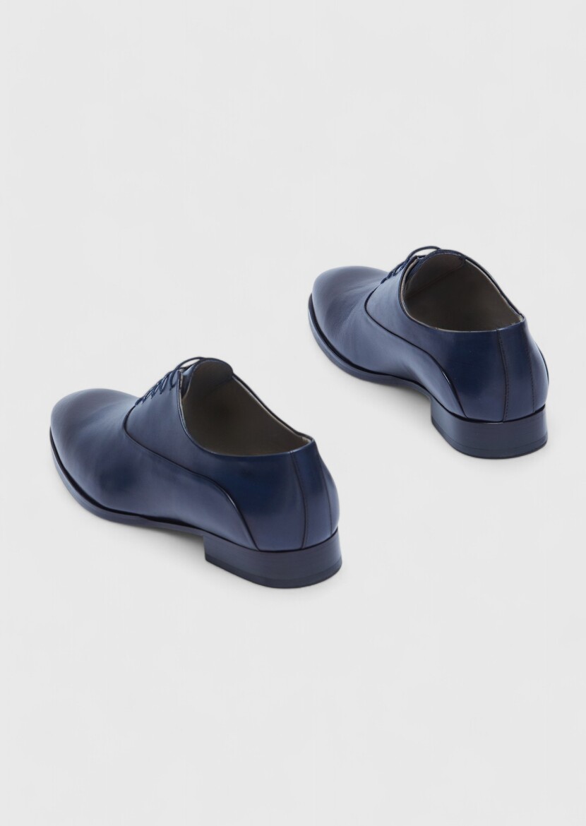 Navy Blue Leather Classical Shoes - 5