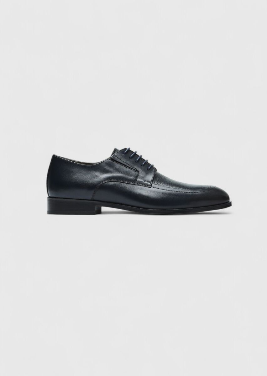 Navy Blue Leather Classical Shoes - 1