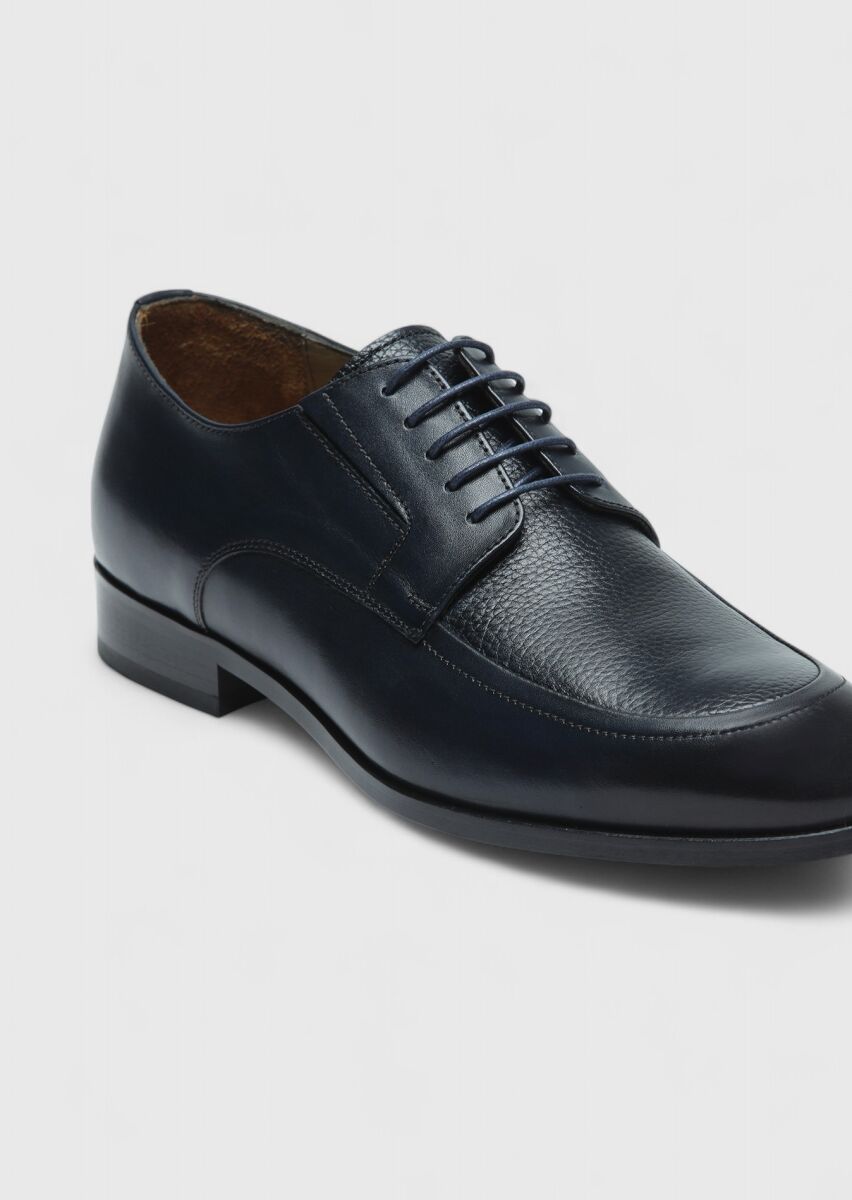 Navy Blue Leather Classical Shoes - 2