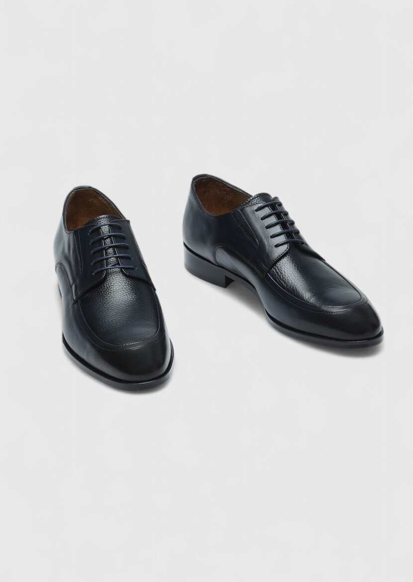 Navy Blue Leather Classical Shoes - 3
