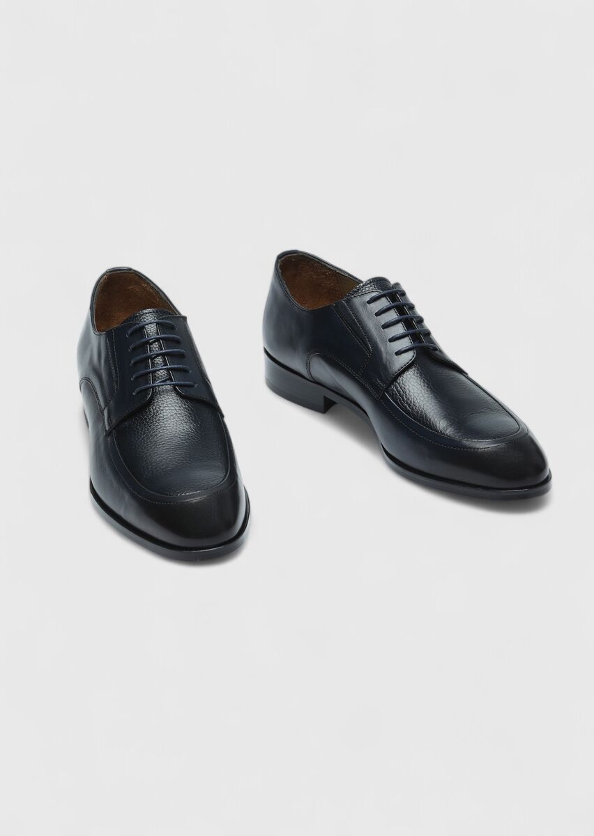 Navy Blue Leather Classical Shoes - 3