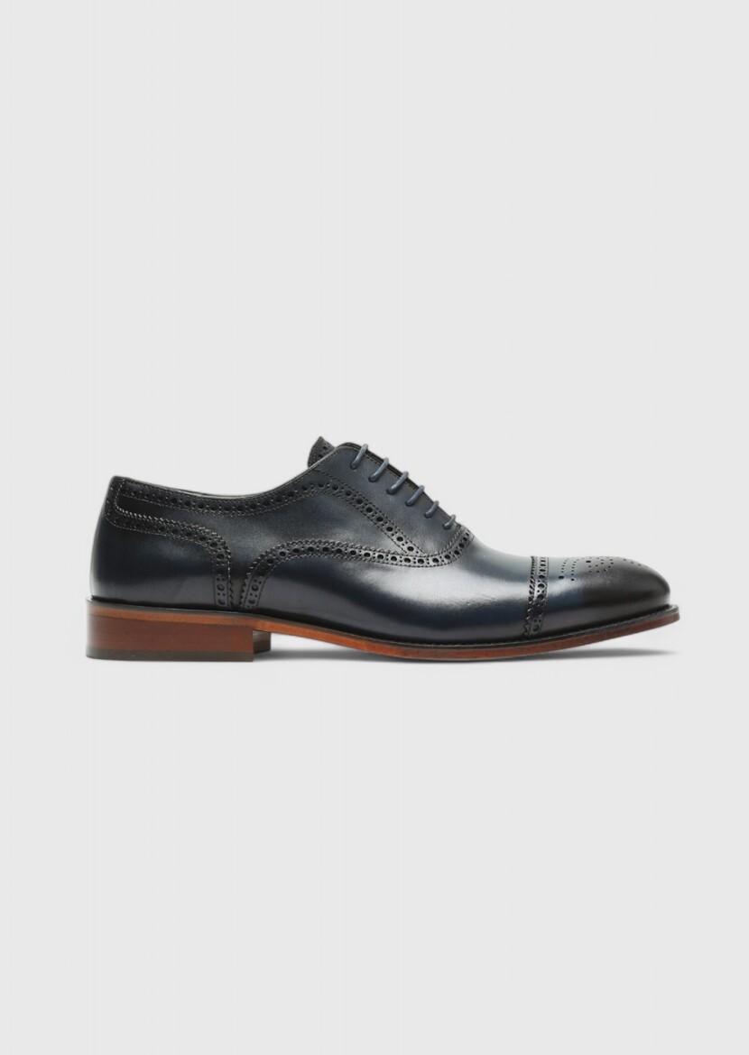 Navy Blue Leather Classical Shoes - RAMSEY