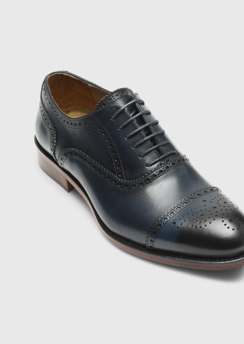 Navy Blue Leather Classical Shoes - 2