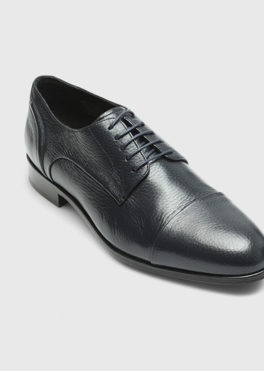 Navy Blue Leather Classical Shoes - 2