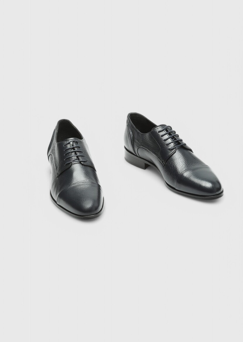 Navy Blue Leather Classical Shoes - 3