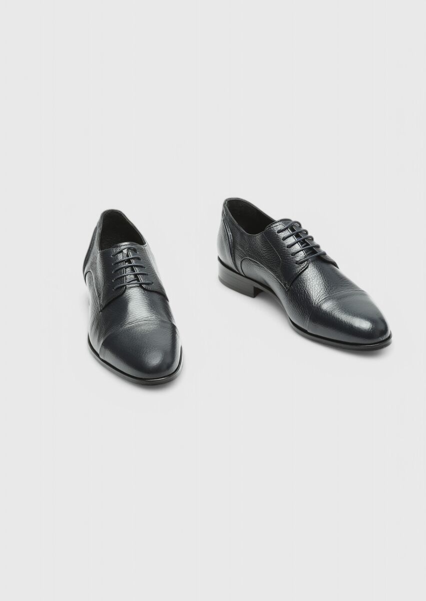Navy Blue Leather Classical Shoes - 3