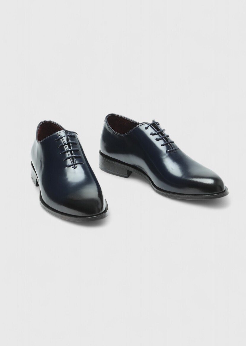 Navy Blue Leather Classical Shoes - 3