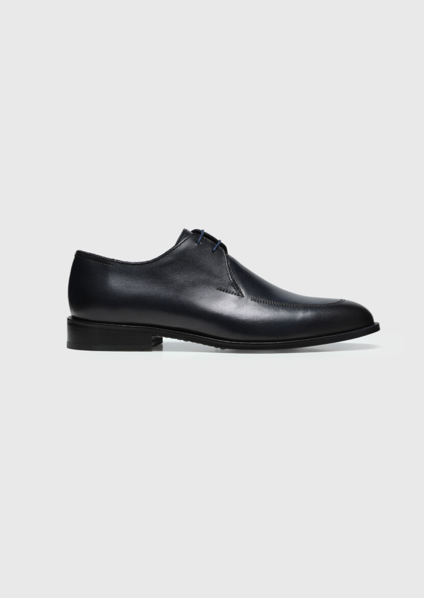 Navy Blue Leather Classical Shoes - 1