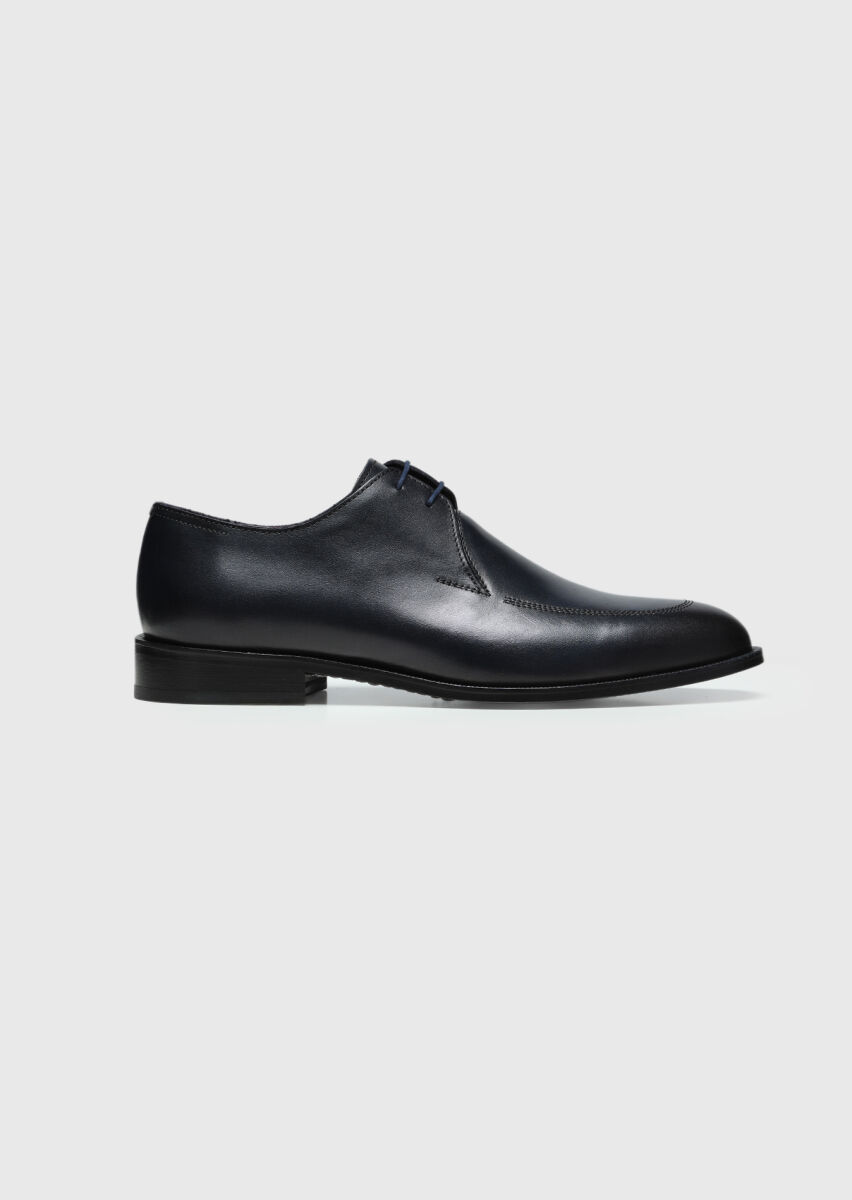 Navy Blue Leather Classical Shoes - 1